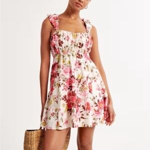 NWOT Abercrombie&Finch Puff Strap Babydoll Floral Dress, Linen Cotton Blend